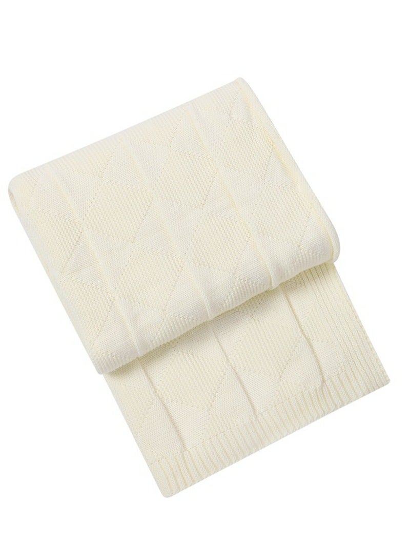 Loquat Solid Color Waffle Pattern Knitted Soft Throw Blanket Keep Warm White  - Image 4