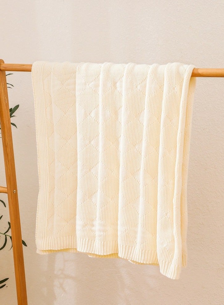 Loquat Solid Color Waffle Pattern Knitted Soft Throw Blanket Keep Warm White  - Image 2