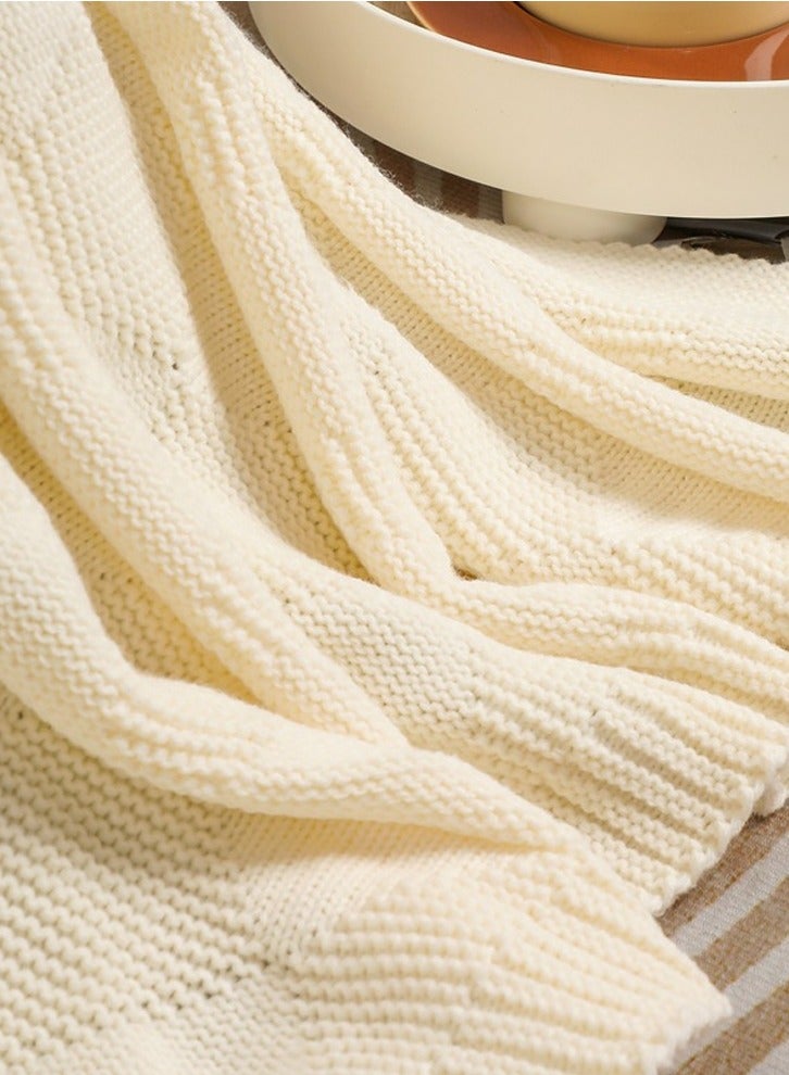 Loquat Solid Color Waffle Pattern Knitted Soft Throw Blanket Keep Warm White  - Image 3