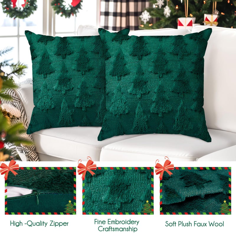 Brightown Christmas Tree 18x18 Throw Pillow Covers Set of 2  Soft Fluffy Pillowcases for Home Decorative Boho Pillow Covers for Couch Bedroom Green-Tree  18""x18"" - Image 4