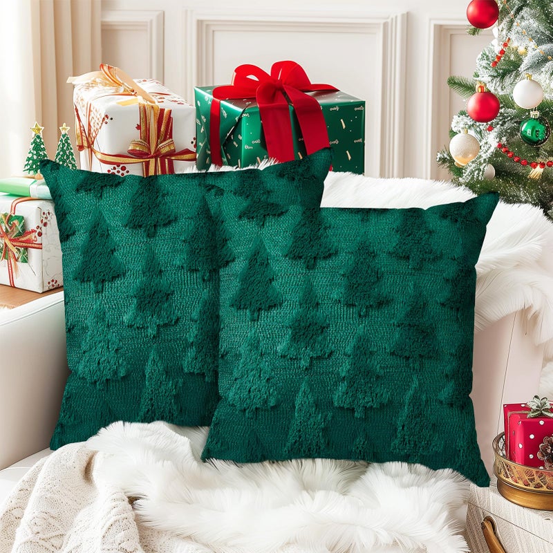 Brightown Christmas Tree 18x18 Throw Pillow Covers Set of 2  Soft Fluffy Pillowcases for Home Decorative Boho Pillow Covers for Couch Bedroom Green-Tree  18""x18"" - Image 1