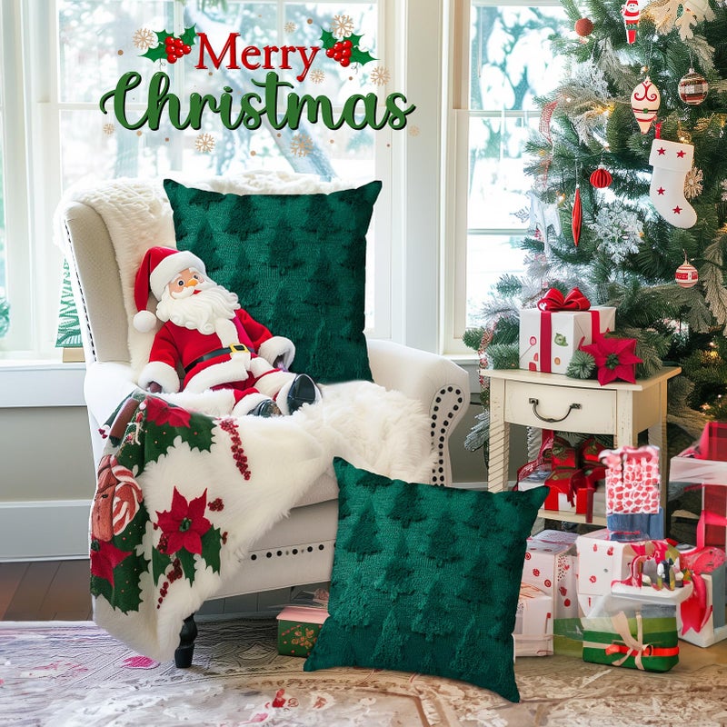 Brightown Christmas Tree 18x18 Throw Pillow Covers Set of 2  Soft Fluffy Pillowcases for Home Decorative Boho Pillow Covers for Couch Bedroom Green-Tree  18""x18"" - Image 3