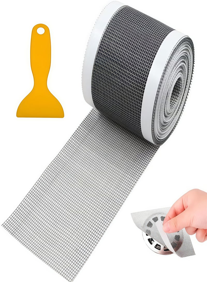 لاصق شبكي ذاتي اللصق لتجميع الشعر في مصرف الدش، قابل للقص مع مجرفة تنظيف لحوض الحمام والمطبخ - Image 1