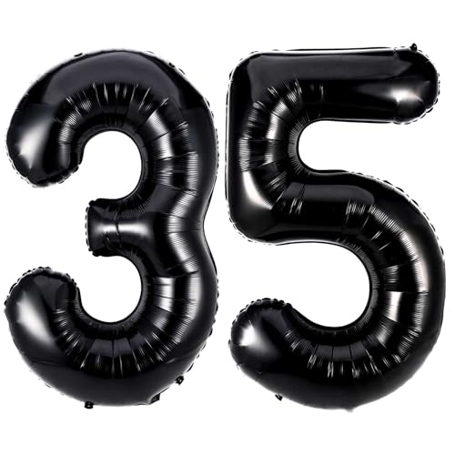 Lovoir Black 35 Number Balloons 40 Inch Giant Number 35 Balloons Foil Mylar Helium Black Number Balloons for 35th Birthday Party Supplies Anniversary Event Celebration Decorations - Image 1