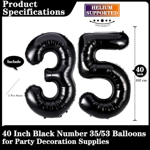 Lovoir Black 35 Number Balloons 40 Inch Giant Number 35 Balloons Foil Mylar Helium Black Number Balloons for 35th Birthday Party Supplies Anniversary Event Celebration Decorations - Image 5