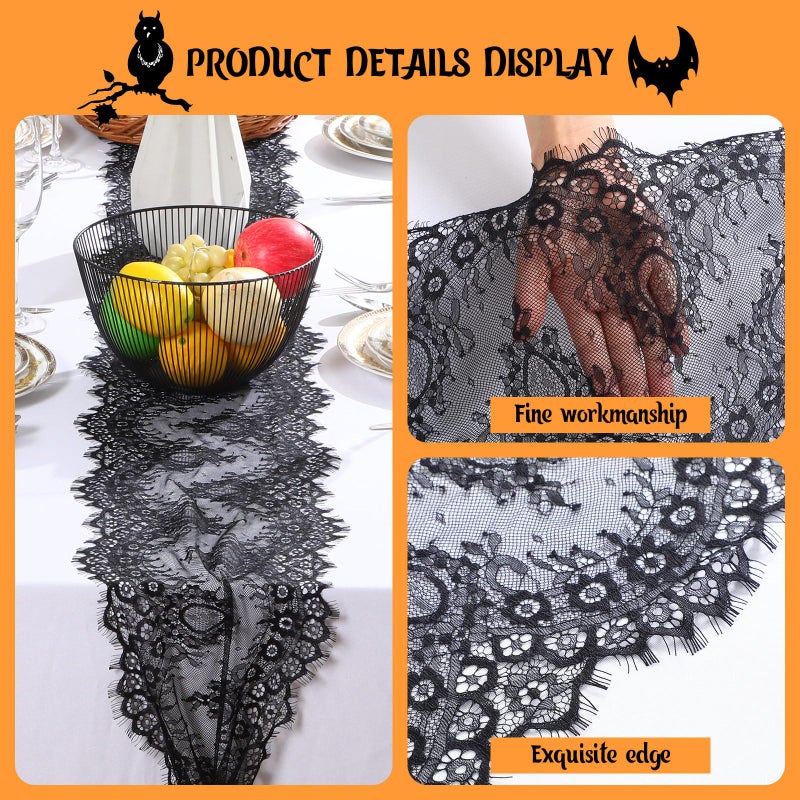 Chumia Chumia 12 Pcs Black Lace Table Runners 11 x 120 Inch Rustic Wedding Lace Table Runner Decor Vintage Romantic Black Lace Table Cloth Party Decor for Halloween Engagement Hotel Home Table(Elegant) - Image 4