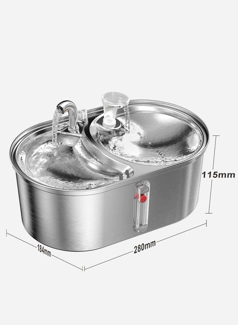 Kidle 3.2L Pet Water Dispenser Stainless Steel Double Bowl Fountain Cat Dog Smart Water Feeder Large Capacity 28*18.5*11.8cm - Image 3