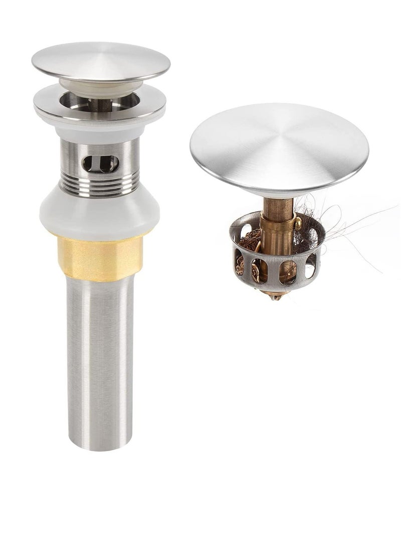 SYOSI Bathroom Sink Drain with Overflow 304 Stainless Steel Pop up Drain with Detachable Strainer Basket Anti Clogging Hair Catcher Assembly Stopper Vessel Sink (Brushed Nickel)  - Image 1