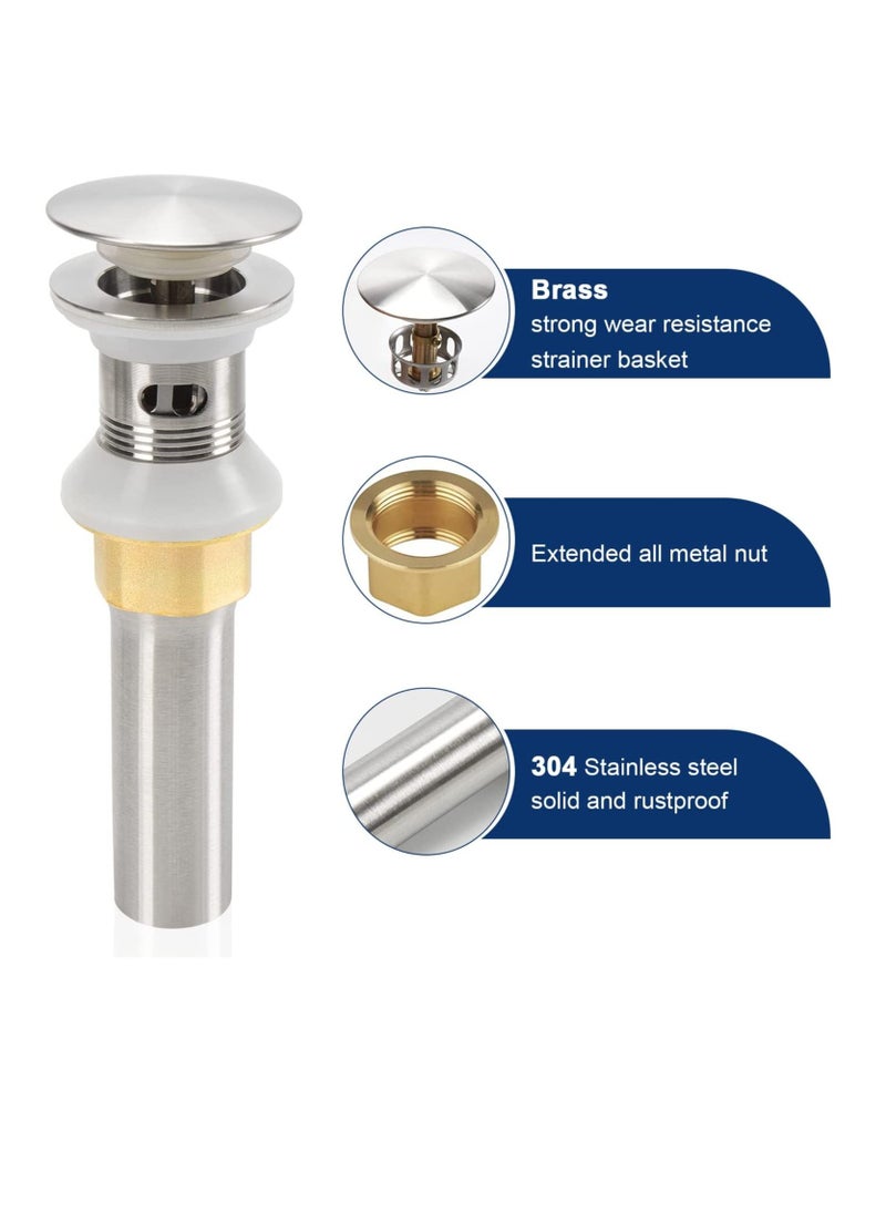 SYOSI Bathroom Sink Drain with Overflow 304 Stainless Steel Pop up Drain with Detachable Strainer Basket Anti Clogging Hair Catcher Assembly Stopper Vessel Sink (Brushed Nickel)  - Image 3