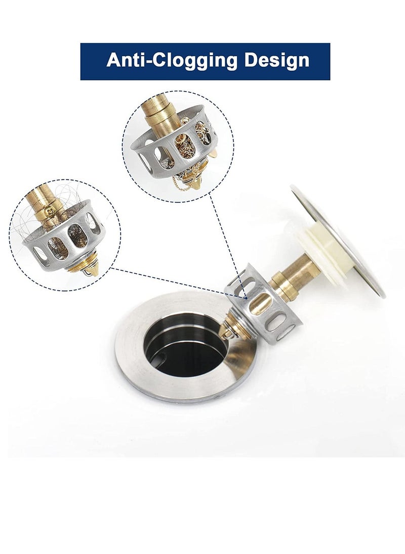 SYOSI Bathroom Sink Drain with Overflow 304 Stainless Steel Pop up Drain with Detachable Strainer Basket Anti Clogging Hair Catcher Assembly Stopper Vessel Sink (Brushed Nickel)  - Image 4