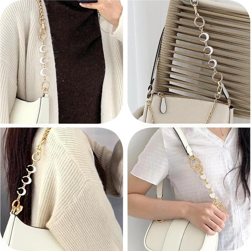 Tmtains 2Pcs Bag Extender Chain Heart Moon Purse Strap Extenders for Handbags Purse Extender Chain Gold Chain Purse Strap Replacement White Purse Accessories Bag Charms for Handbags Purse Valentines Day Gifts - Image 4