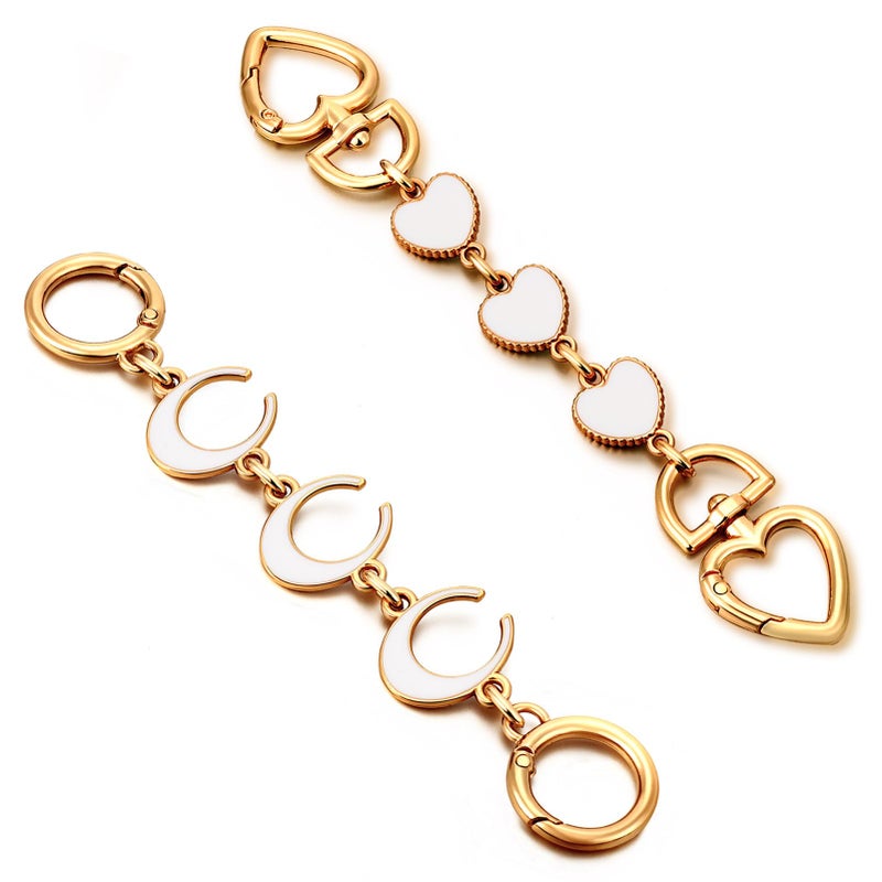 Tmtains 2Pcs Bag Extender Chain Heart Moon Purse Strap Extenders for Handbags Purse Extender Chain Gold Chain Purse Strap Replacement White Purse Accessories Bag Charms for Handbags Purse Valentines Day Gifts - Image 1