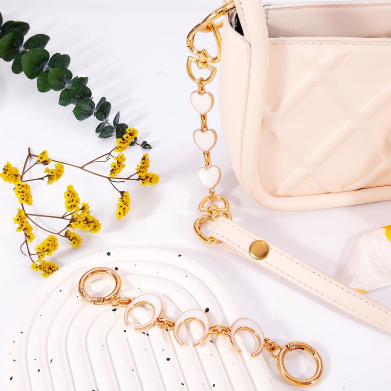 Tmtains 2Pcs Bag Extender Chain Heart Moon Purse Strap Extenders for Handbags Purse Extender Chain Gold Chain Purse Strap Replacement White Purse Accessories Bag Charms for Handbags Purse Valentines Day Gifts - Image 2