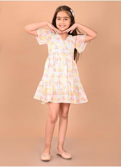 LILPICKS Floral Print V-Neck Buttoned A-Line Dress by Styli  - Image 1