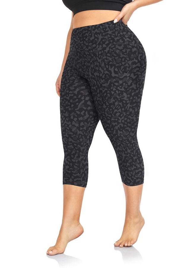 FULLSOFT Plus Size Capri Leggings for Women- XL-4XL High Waist Tummy Control Stretchy Workout Yoga Pants Plus Capris, 07-black Leopard Print, XL - Image 1