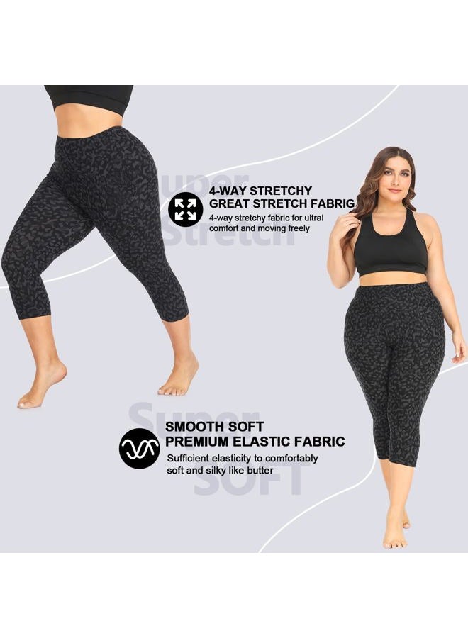 FULLSOFT Plus Size Capri Leggings for Women- XL-4XL High Waist Tummy Control Stretchy Workout Yoga Pants Plus Capris, 07-black Leopard Print, XL - Image 5