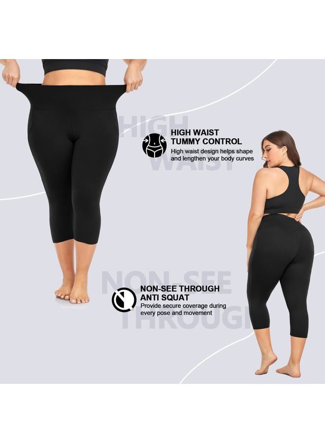 FULLSOFT Plus Size Capri Leggings for Women- XL-4XL High Waist Tummy Control Stretchy Workout Yoga Pants Plus Capris, 07-black Leopard Print, XL - Image 4