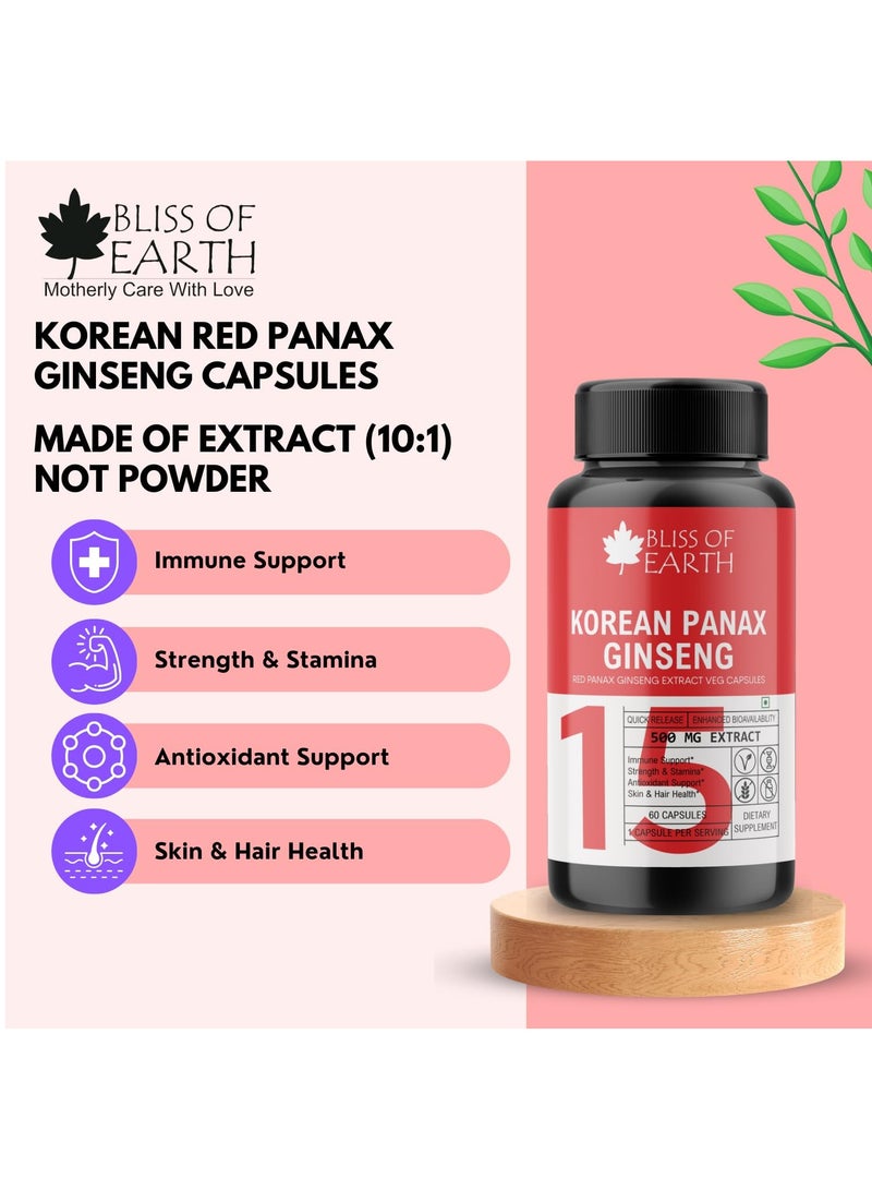 BLISS OF EARTH Korean Ginseng Capsules High Potency 600mg Root Extract 60 Veg Capsules - Image 3