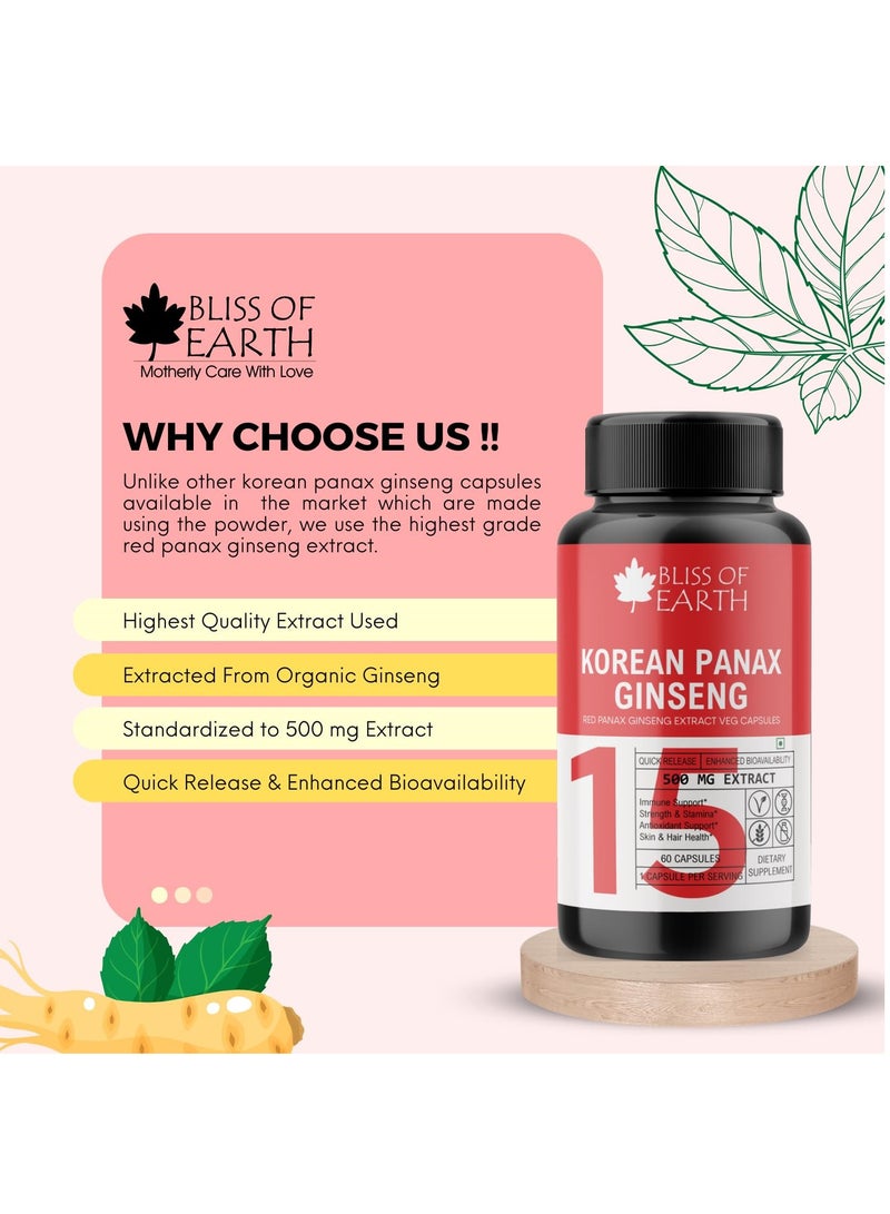 BLISS OF EARTH Korean Ginseng Capsules High Potency 600mg Root Extract 60 Veg Capsules - Image 4