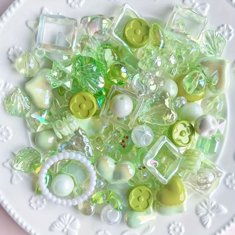30g Pack Mixed Acrylic Glossy Beads In Green Stars Bows Hearts Flowers Multi Colors For Jewelry Making Bracelets Necklaces Hair Additions Creative Crafting - Image 3