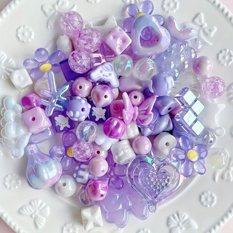 30g Pack Mixed Acrylic Glossy Beads In Green Stars Bows Hearts Flowers Multi Colors For Jewelry Making Bracelets Necklaces Hair Additions Creative Crafting - Image 1