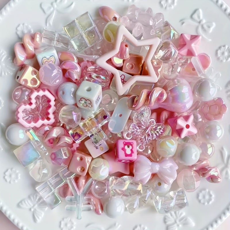 30g Pack Mixed Acrylic Glossy Beads In Green Stars Bows Hearts Flowers Multi Colors For Jewelry Making Bracelets Necklaces Hair Additions Creative Crafting - Image 2
