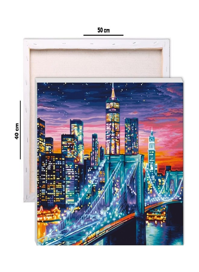 CRAFT MATE Paint by Numbers Jumbo Framed Kit (50x40 cm) – Pre-Stretched Canvas DIY Acrylic Painting Set, City Skyline Night View with Bridge, Complete Art Kit for Adults & Beginners - Image 4