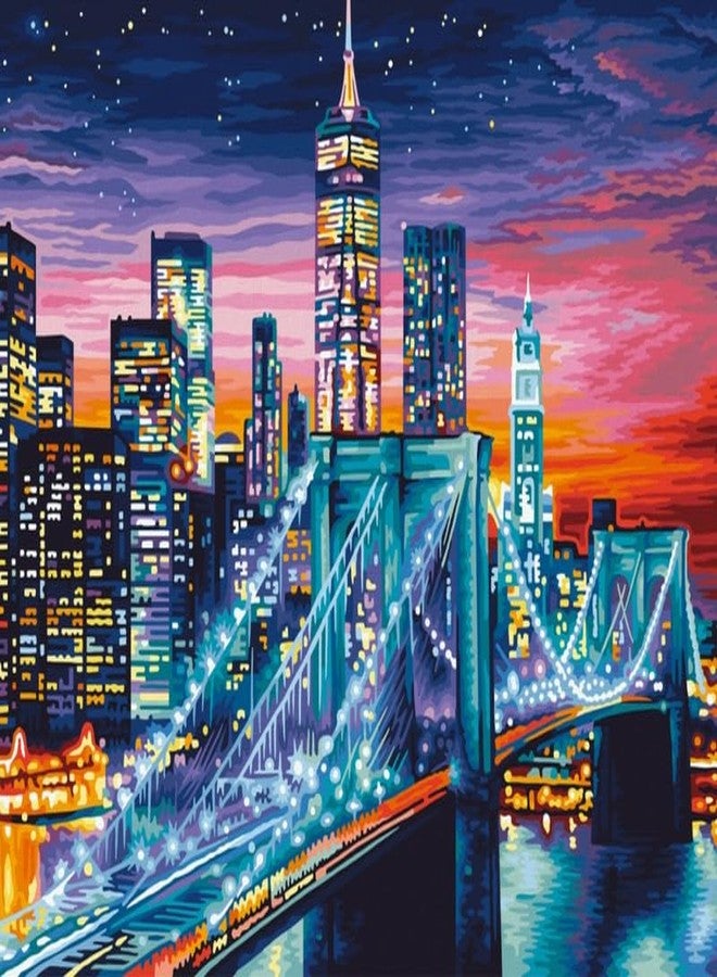 CRAFT MATE Paint by Numbers Jumbo Framed Kit (50x40 cm) – Pre-Stretched Canvas DIY Acrylic Painting Set, City Skyline Night View with Bridge, Complete Art Kit for Adults & Beginners - Image 2