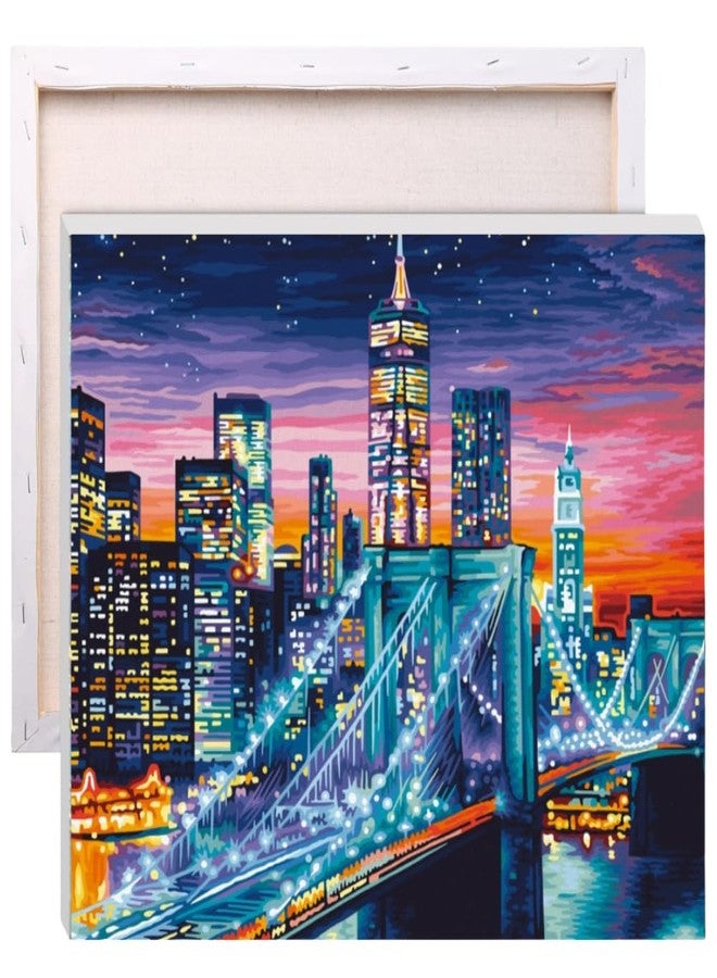 CRAFT MATE Paint by Numbers Jumbo Framed Kit (50x40 cm) – Pre-Stretched Canvas DIY Acrylic Painting Set, City Skyline Night View with Bridge, Complete Art Kit for Adults & Beginners - Image 1