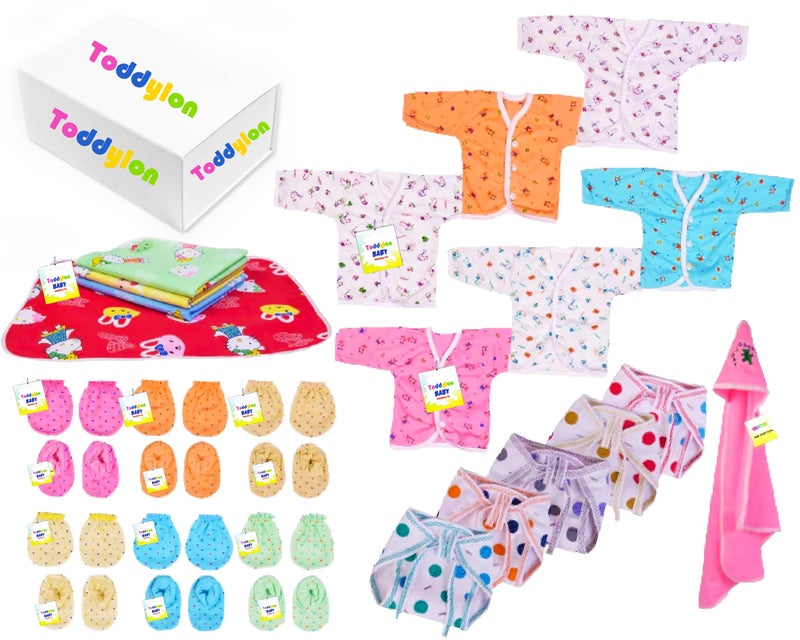 Toddylon New Born Baby Essentials Kit 28 Combo Set (0-6 Months) | Newborn Hospital Bag Kit | Baby Combo Set for New Born | Infant Dress & Accessories Set | Ideal Gift for New Parents - Image 1