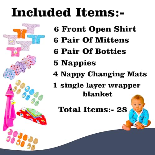 Toddylon New Born Baby Essentials Kit 28 Combo Set (0-6 Months) | Newborn Hospital Bag Kit | Baby Combo Set for New Born | Infant Dress & Accessories Set | Ideal Gift for New Parents - Image 3