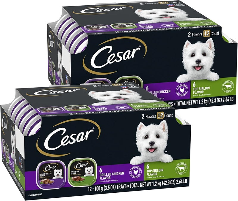 CESAR Soft Wet Dog Food Classic Loaf in Sauce Variety Pack - Top Sirloin & Grilled Chicken Flavors, 3.5 Ounce Trays (Pack of 24) - Image 1