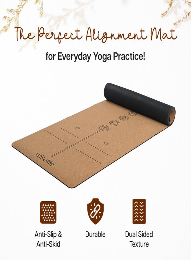 Wiselife Cork Natural Rubber Yoga Mat with Carry Strap 6MM | Extra Large Extra Wide | Anti skid Anti slip for Yoga & Workout (Cork 7 chakra) - Image 3