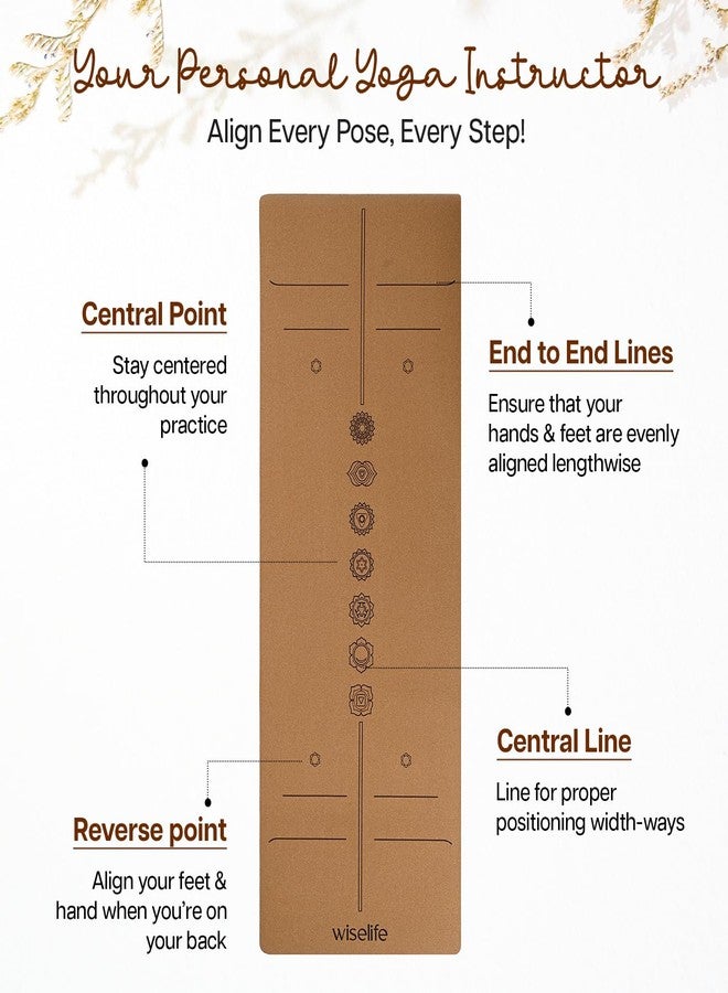 Wiselife Cork Natural Rubber Yoga Mat with Carry Strap 6MM | Extra Large Extra Wide | Anti skid Anti slip for Yoga & Workout (Cork 7 chakra) - Image 2