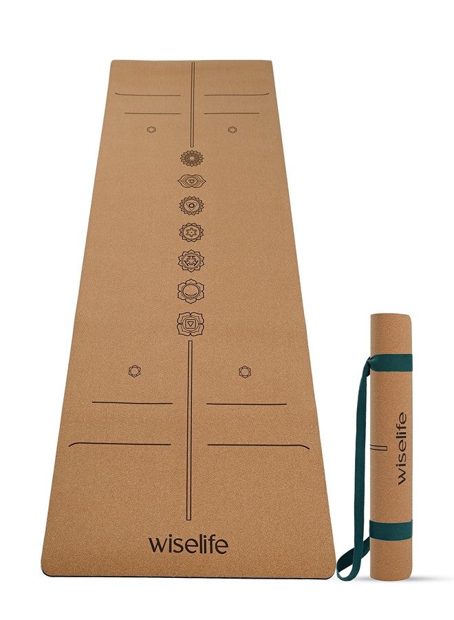 Wiselife Cork Natural Rubber Yoga Mat with Carry Strap 6MM | Extra Large Extra Wide | Anti skid Anti slip for Yoga & Workout (Cork 7 chakra) - Image 1