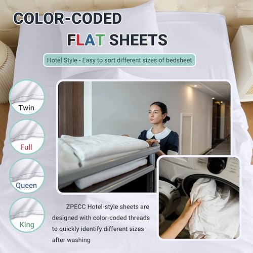 ZPECC White Bulk Flat Sheets Only Twin Size 6 Pack, Easy Sort Top Bed Sheet by Color-Coded Hem Threads, Soft Durable Brushed Microfiber Fabric Hotel Airb&bs Essentials for Hosts, 66"x96" - Image 3