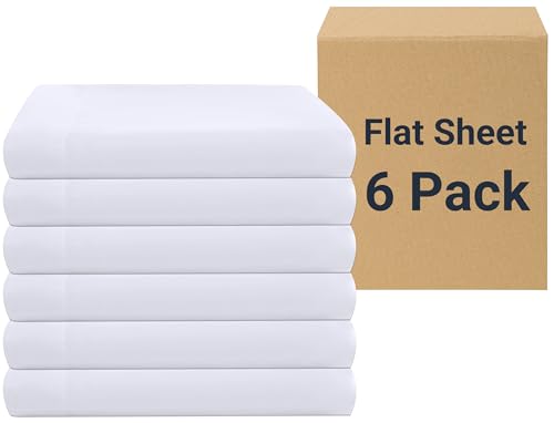ZPECC White Bulk Flat Sheets Only Twin Size 6 Pack, Easy Sort Top Bed Sheet by Color-Coded Hem Threads, Soft Durable Brushed Microfiber Fabric Hotel Airb&bs Essentials for Hosts, 66"x96" - Image 1