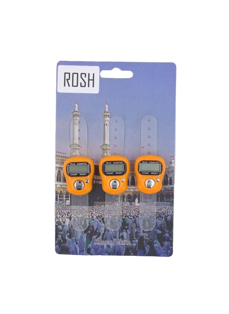 Rosh 3-Piece Digital Electronic Finger Tally Counter- Orange 