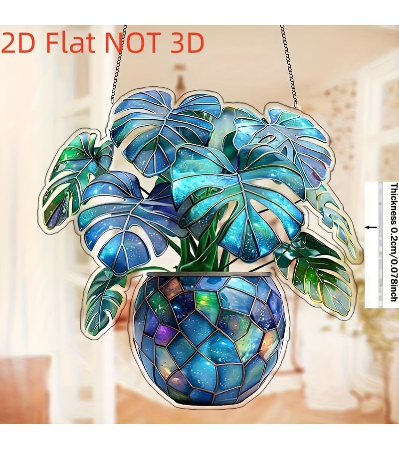 A Multicolor Acrylic Monstera Hanging Plant Window Decor Home Garden Art - Image 5