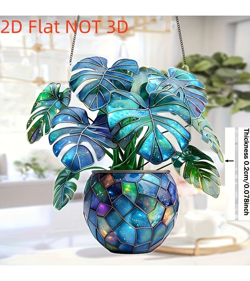 A Multicolor Acrylic Monstera Hanging Plant Window Decor Home Garden Art - Image 4