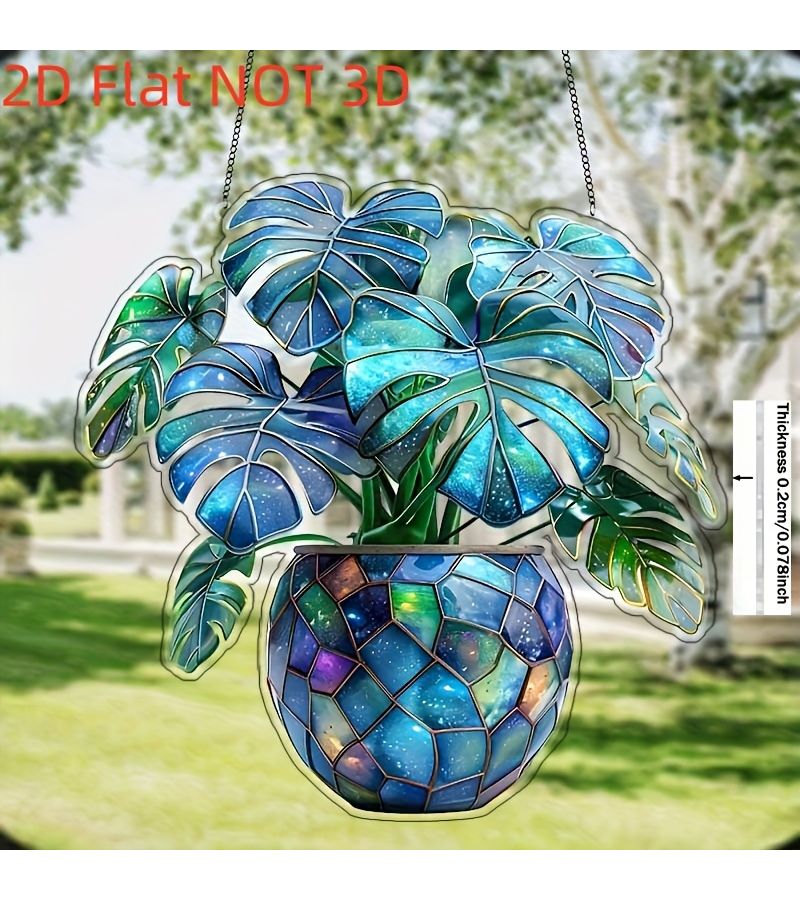 A Multicolor Acrylic Monstera Hanging Plant Window Decor Home Garden Art - Image 1