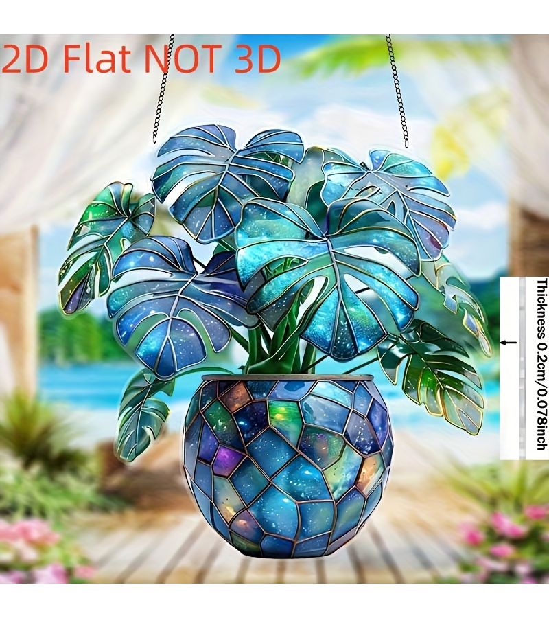 A Multicolor Acrylic Monstera Hanging Plant Window Decor Home Garden Art - Image 2