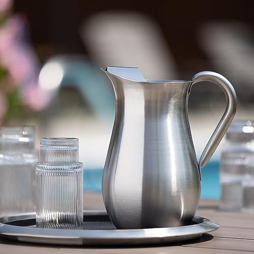 Service Ideas WPB2BS Water and Cold Beverage Pitcher with Built-in Ice Guard, Bell Shaped, 2 Liter (66.6 ounces), Dishwasher Safe, Brushed Stainless Steel - Image 3