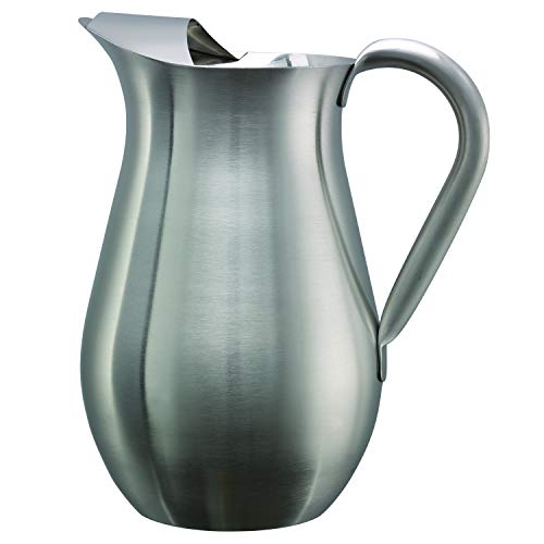 Service Ideas WPB2BS Water and Cold Beverage Pitcher with Built-in Ice Guard, Bell Shaped, 2 Liter (66.6 ounces), Dishwasher Safe, Brushed Stainless Steel - Image 1
