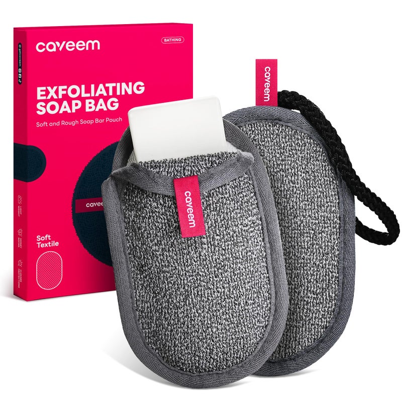 CAVEEM 2 Pack Dual-Sided Softness Exfoliation Soap Pouch, Soap Saver Bag for Bar Soap, Soap Mesh Pocket Bar Holder for Washing Body, Soap Sack Sponge Bag for Shower Bath - Image 1