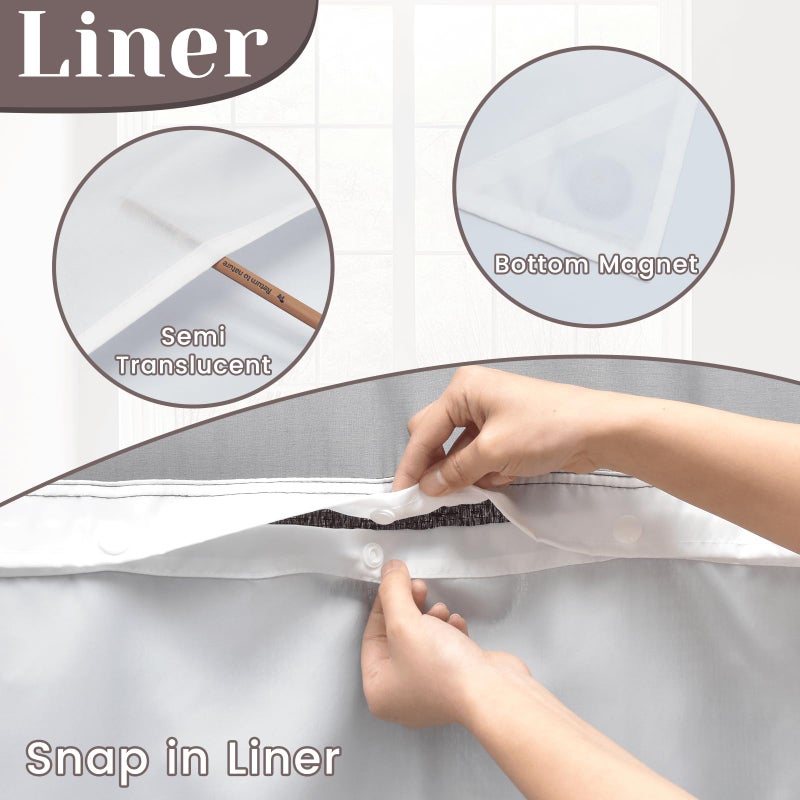 SORTTO No Hook Slub Textured Shower Curtain with Snap in Liner - Black Fabric Outer Curtain & Waterproof Inner Liner, Hotel Style with See Through Top Window, 71x74 in - Image 3