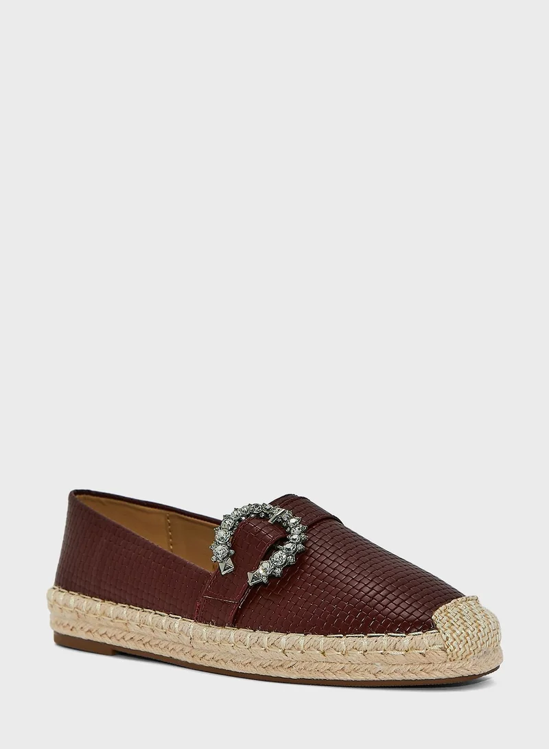 ELLA Textured Diamante Buckle Flat Espadrille