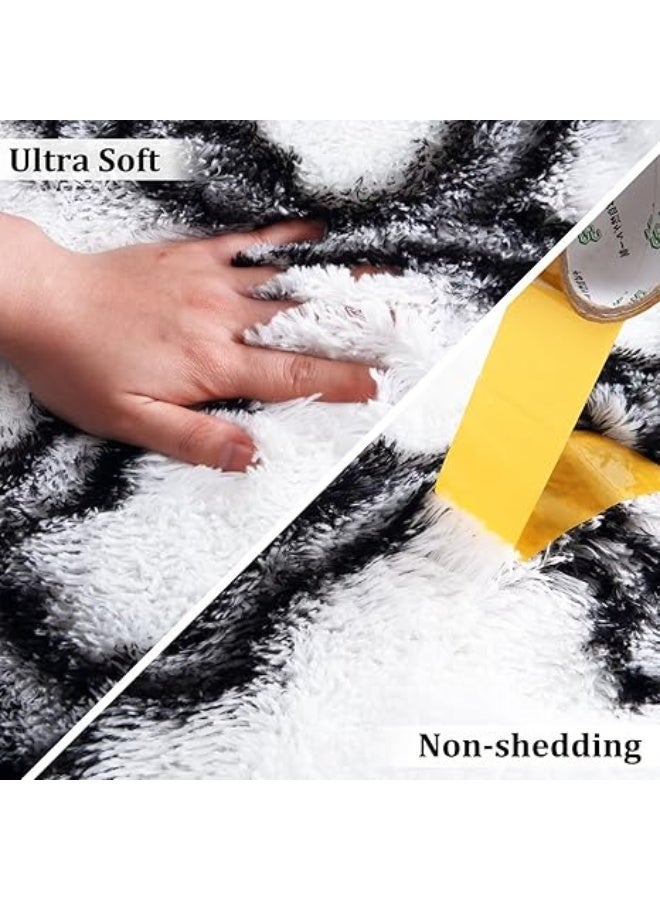 Purrhappy Geometric Shag Area Rug for Bedroom, 160*120cm Dark Grey and White High Pile Ultra Large Soft Plush Shaggy Furry Bedside Playroom Dorm Carpet, Non-Slip, Non-Shedding Indoor Floor Rug - Image 5