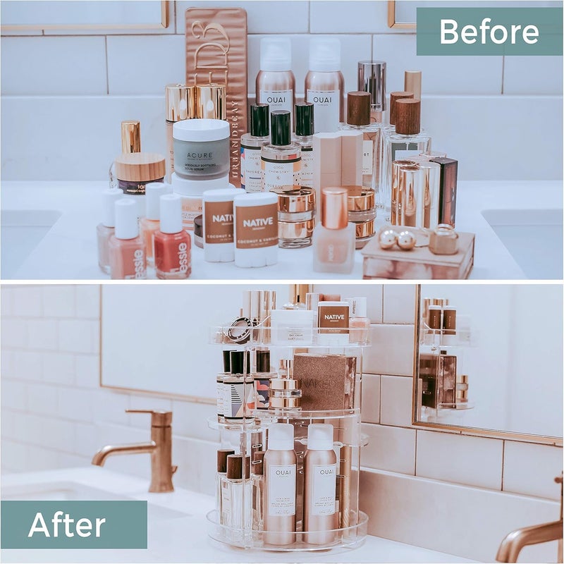 منظم مكياج دوار بتصميم دوار 360 درجة للعرض والتخزين مصنوع من الأكريليك الشفاف للحمام وترابيزة الزينة مناسب لمستحضرات العناية بالبشرة والعطور ومستحضرات التجميل والزيوت العطرية من جينريك - Image 4