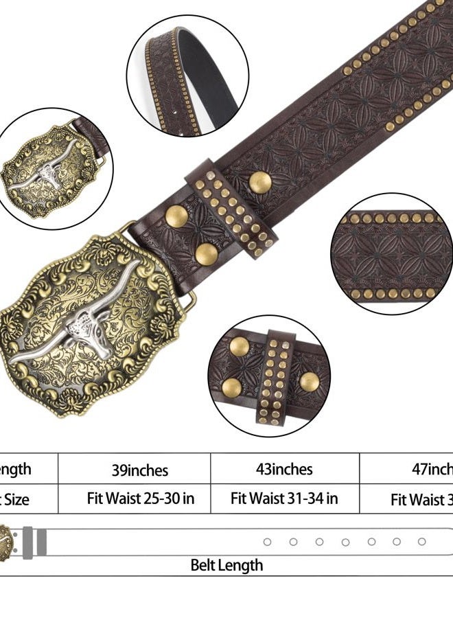 Eohak Western-Belt-for-Women-Cowgirl, PU-Leather-Waist-Belts with Vintage-Carved-Buckle and Tips-Ends for Jeans Pants Dresses, Dark Brown, M - Image 2